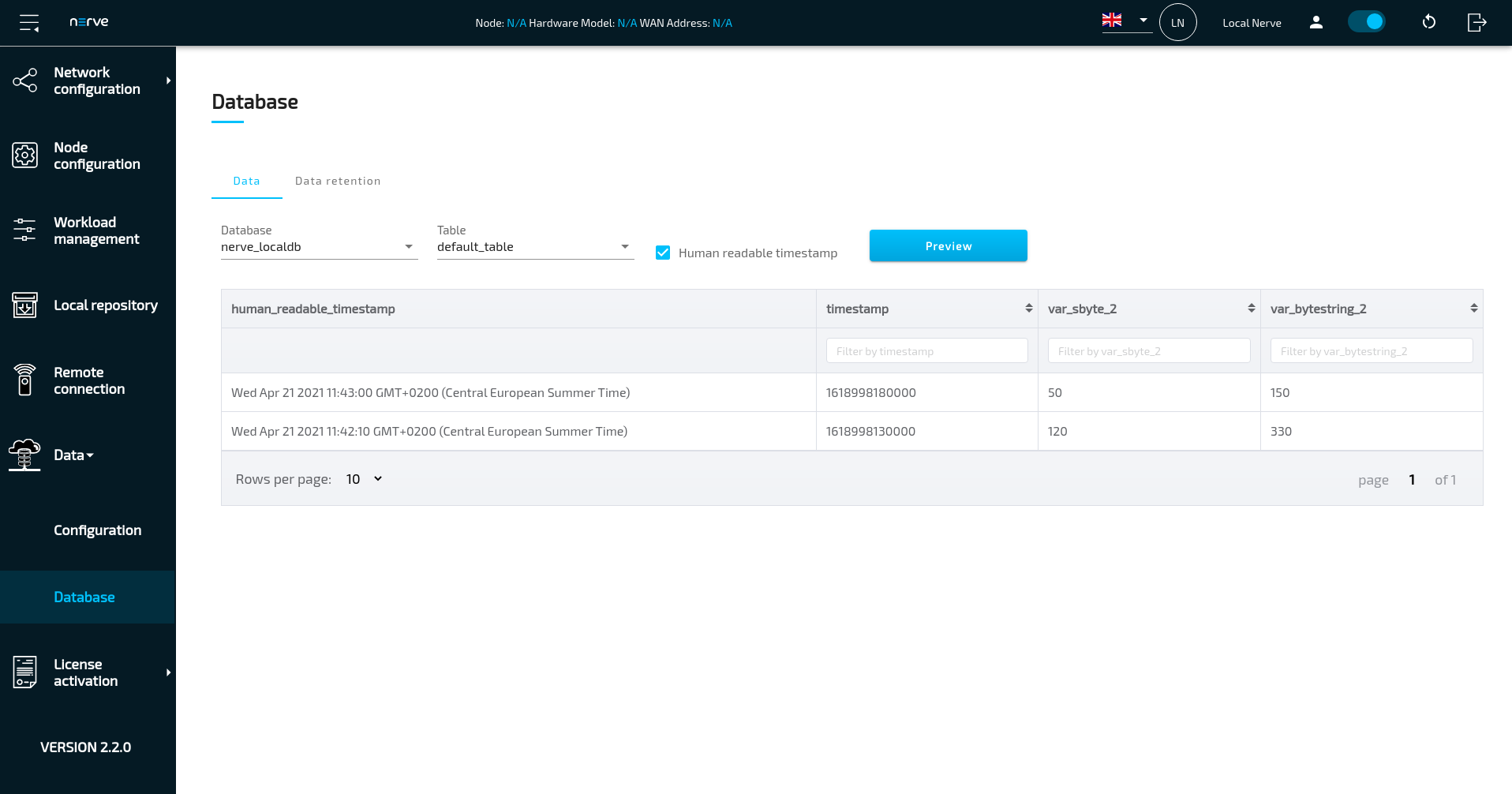 Data preview example