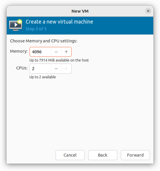 Enter Memory and CPU values