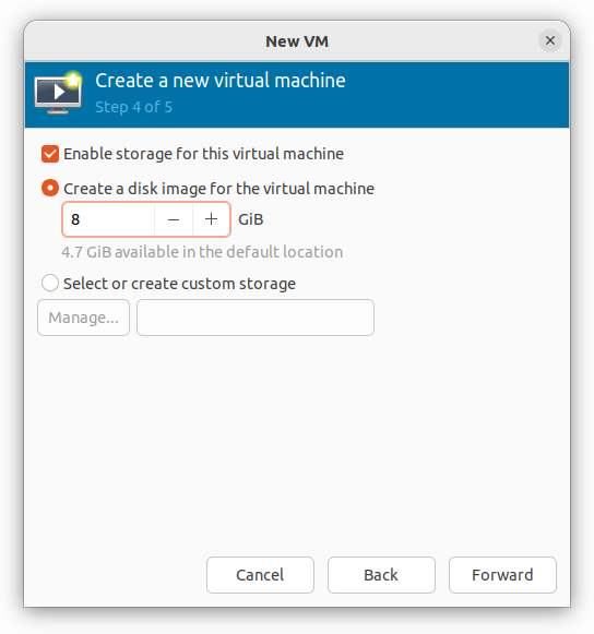 Enter 8 GiB disk size