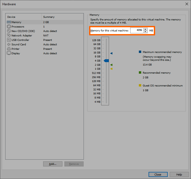 Set Memory to 4GB