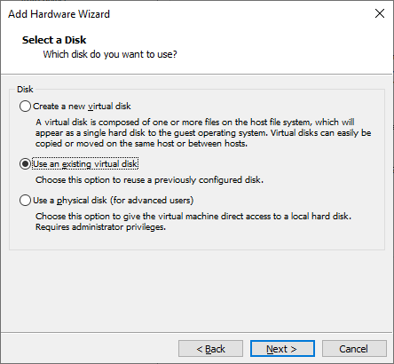 Use an existing virtual disk