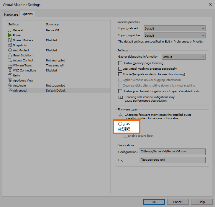 Select UEFI as the Firmware type