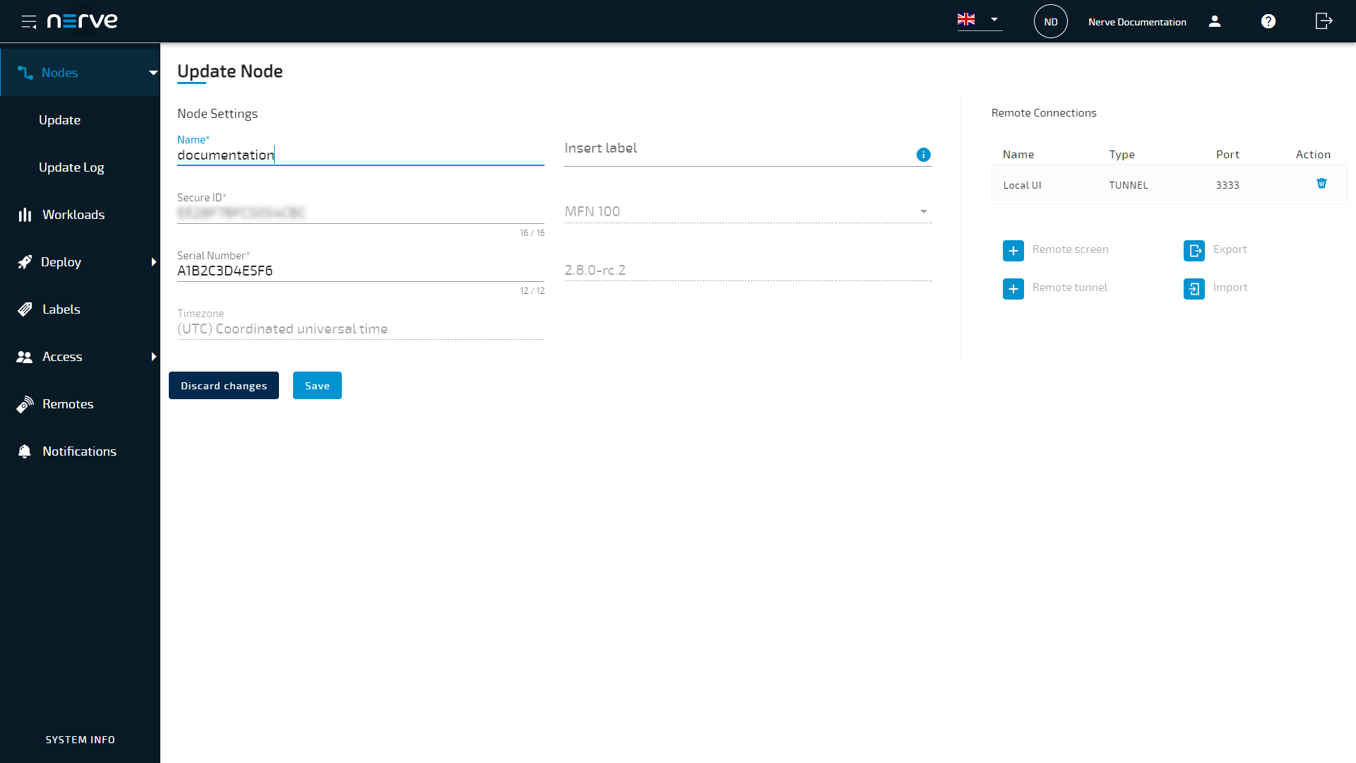 Node configuration view