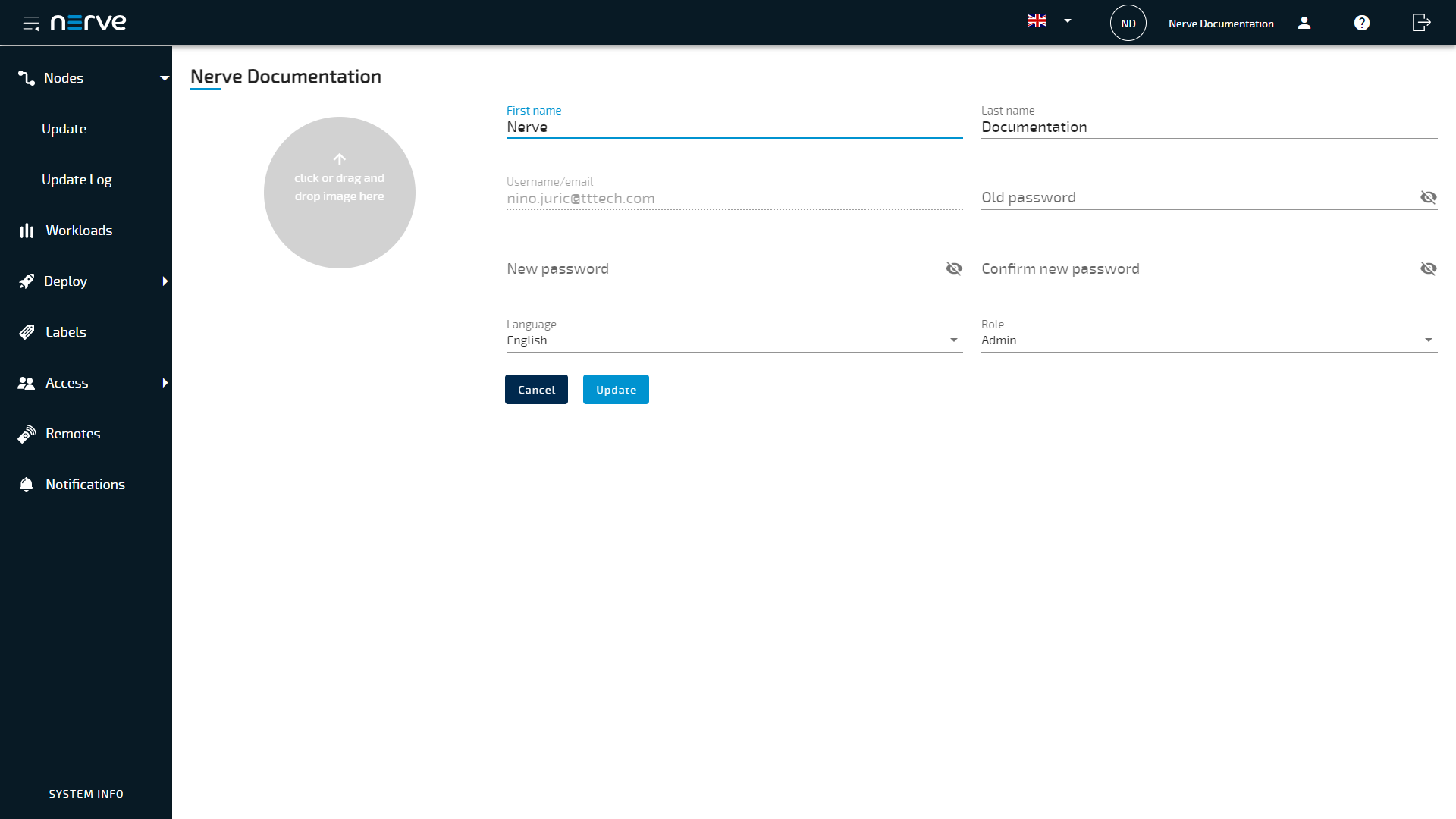 User profile settings