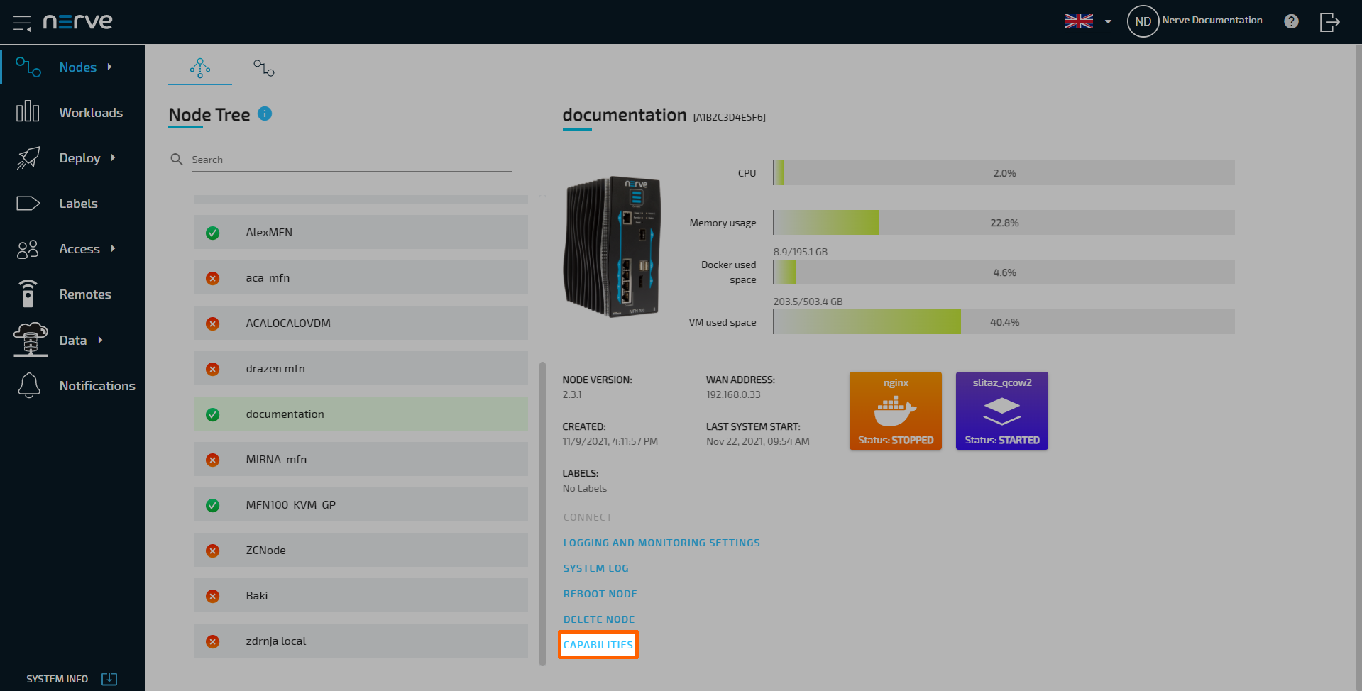 Node capabilities