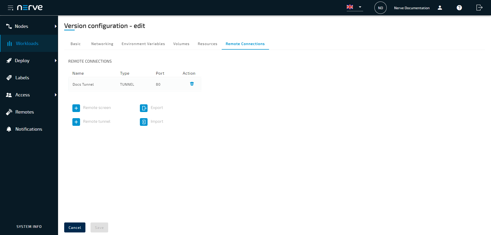 Remote connection import or export