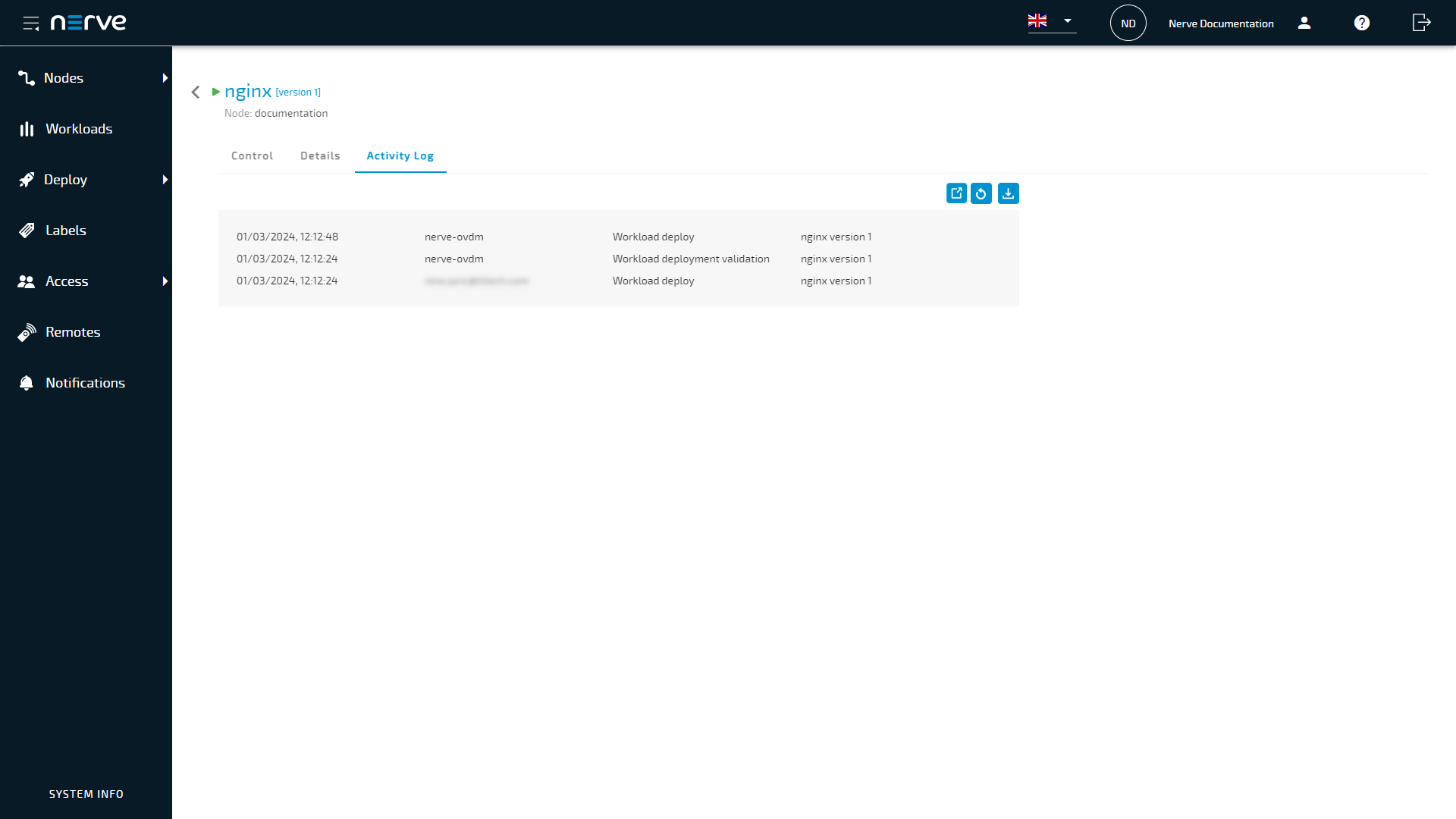 Workload activity log