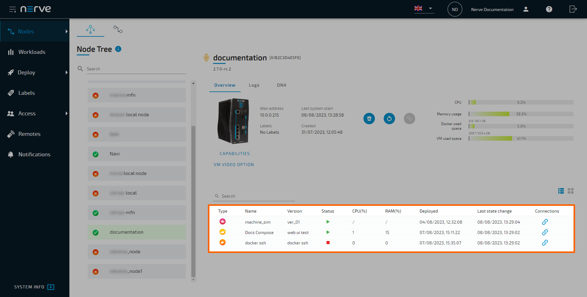 Select Docker Compose workload