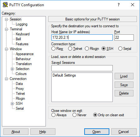 PuTTY Host Login