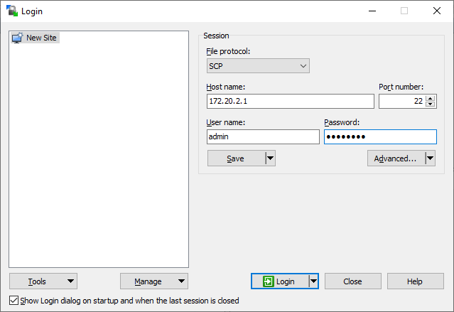 WinSCP Host Login