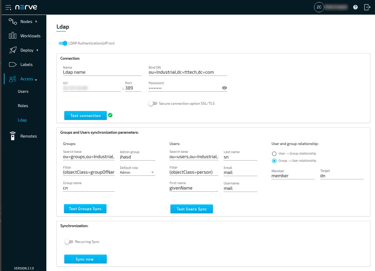 Example LDAP configuration