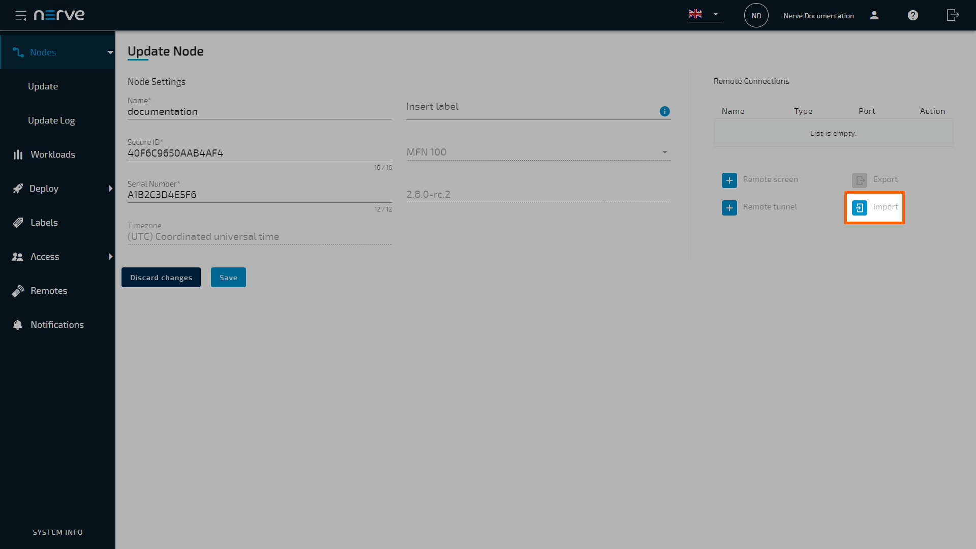 Import remote connections node