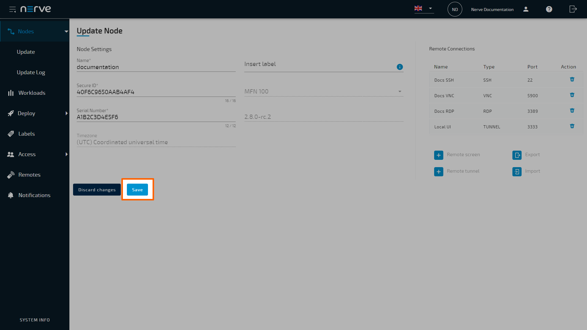 Save imported remote connections node