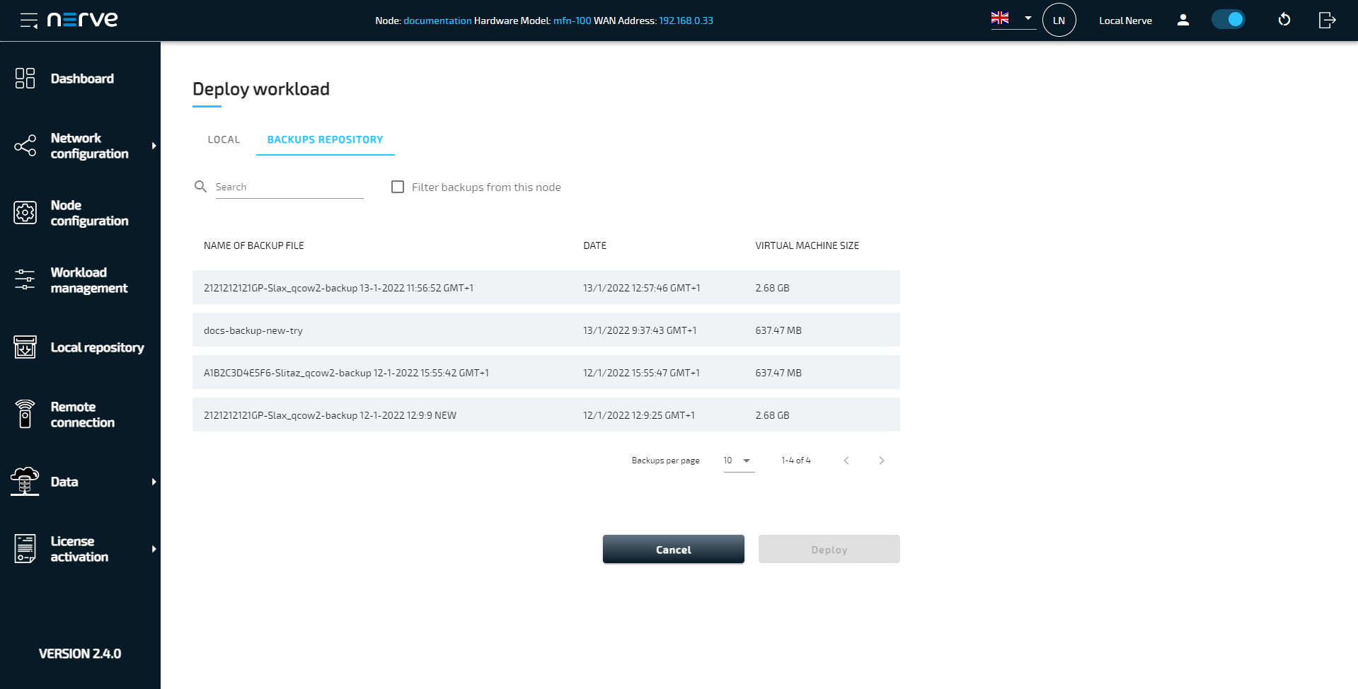 VM backup repository