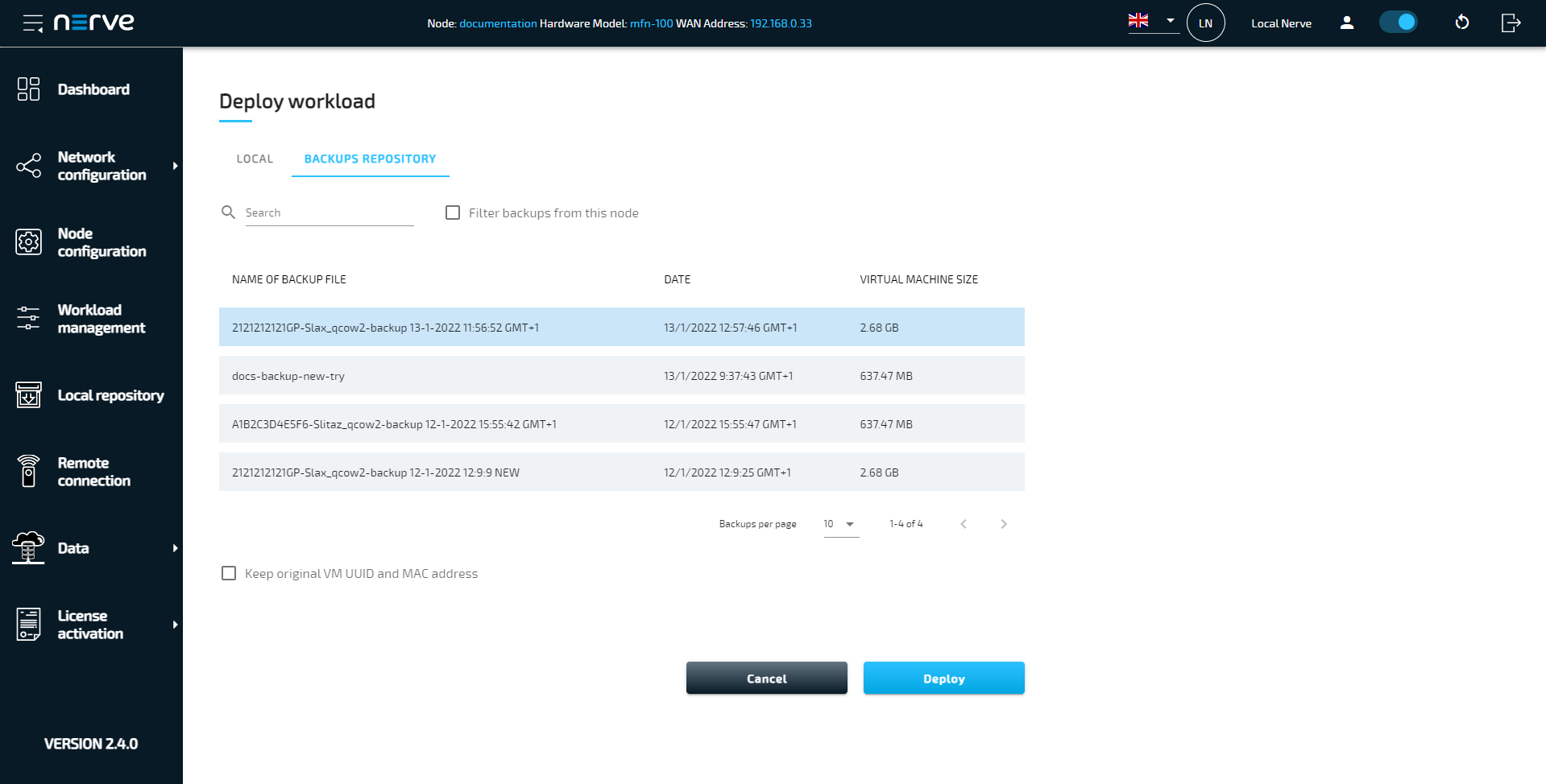 Select VM backup