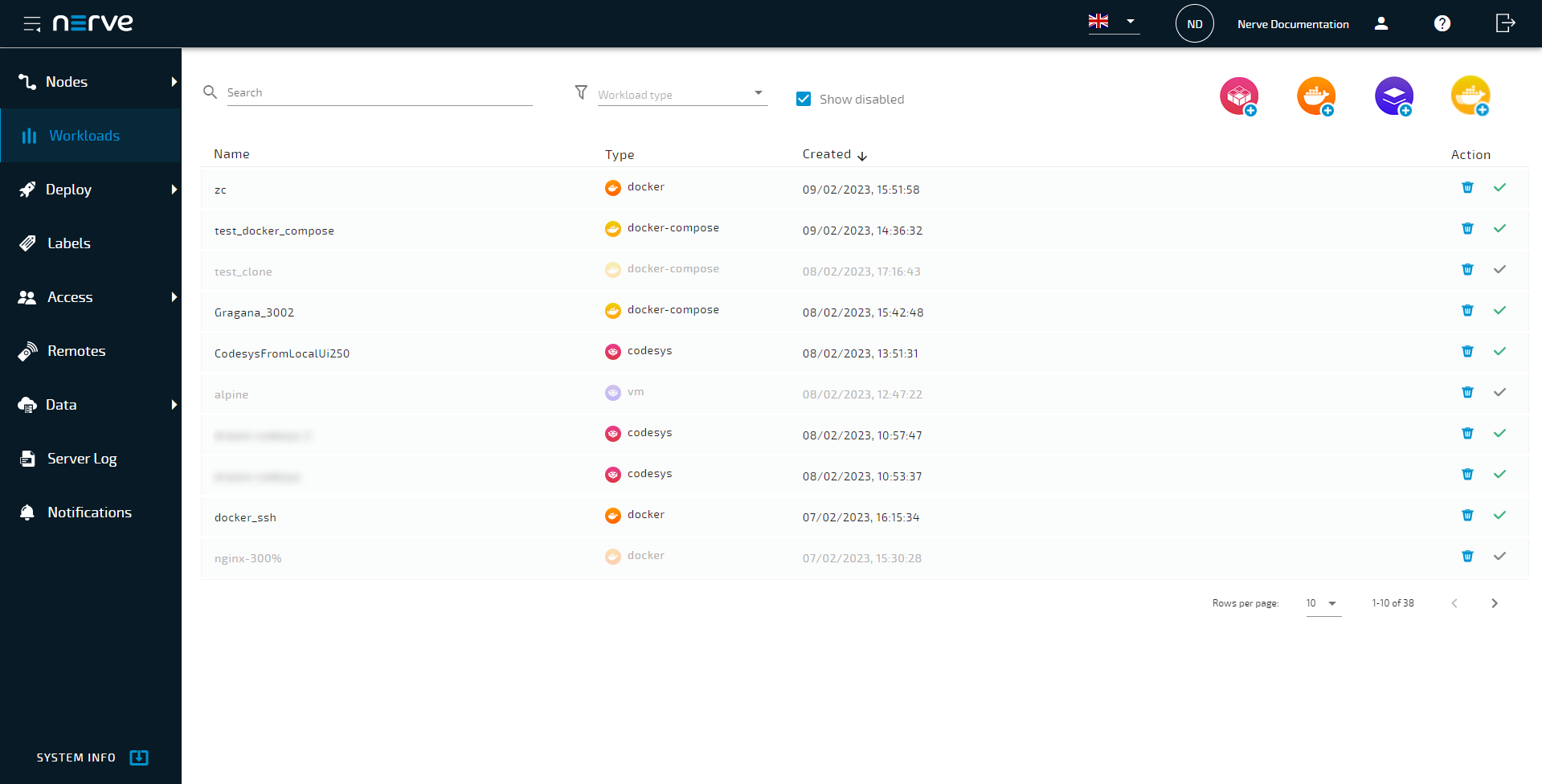 Workload List with Disabled Workloads