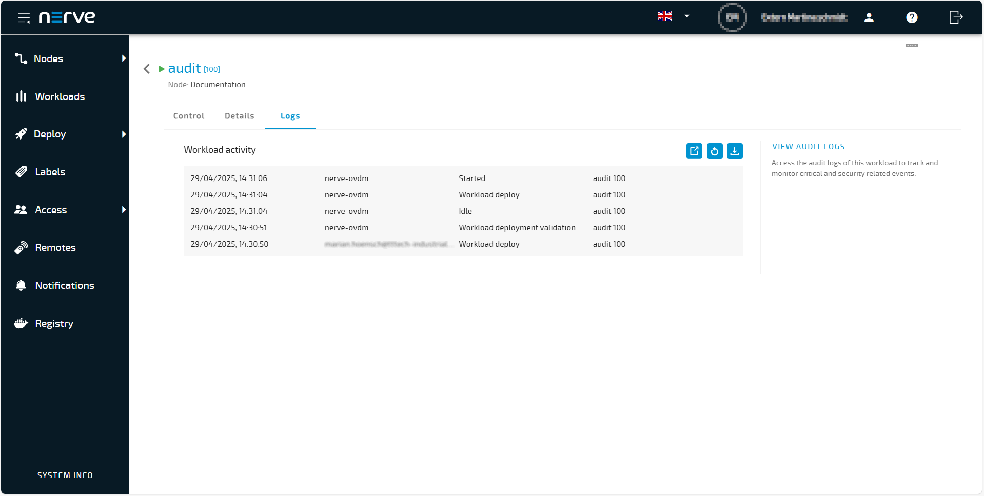 Workload activity log