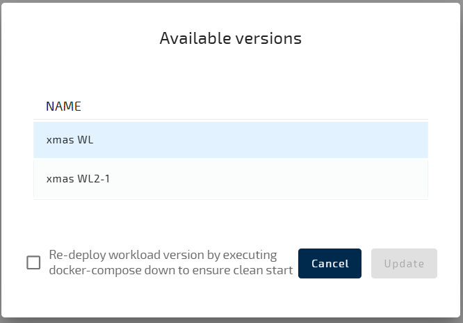 Select new version docker compose workload
