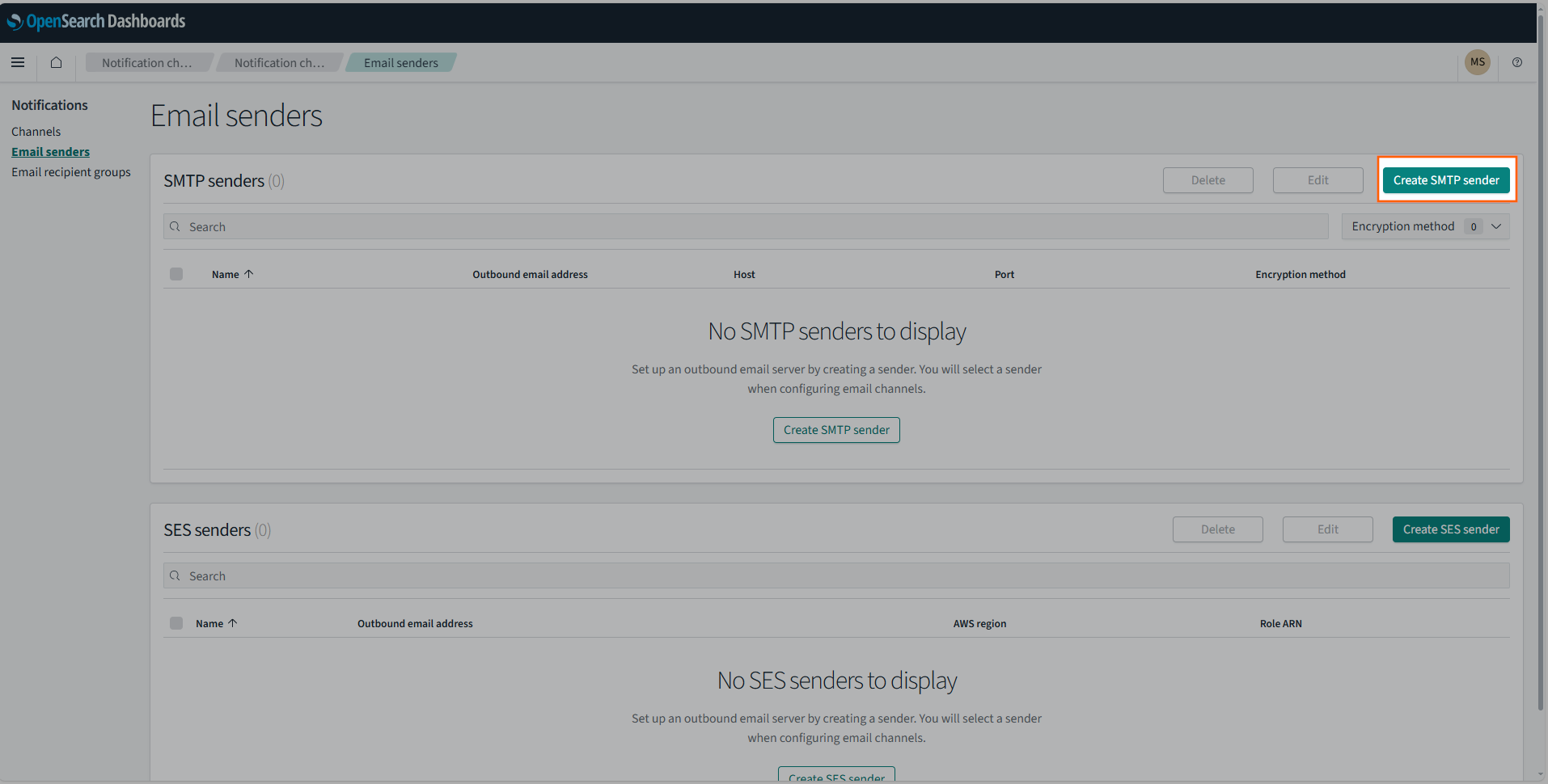 Create SMTP sender