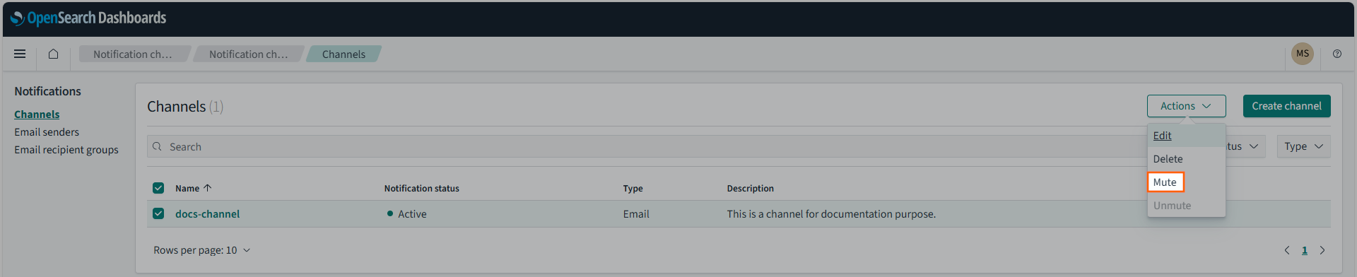 Muting a channel