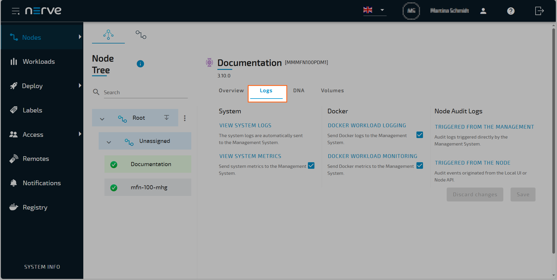 Select logs tab