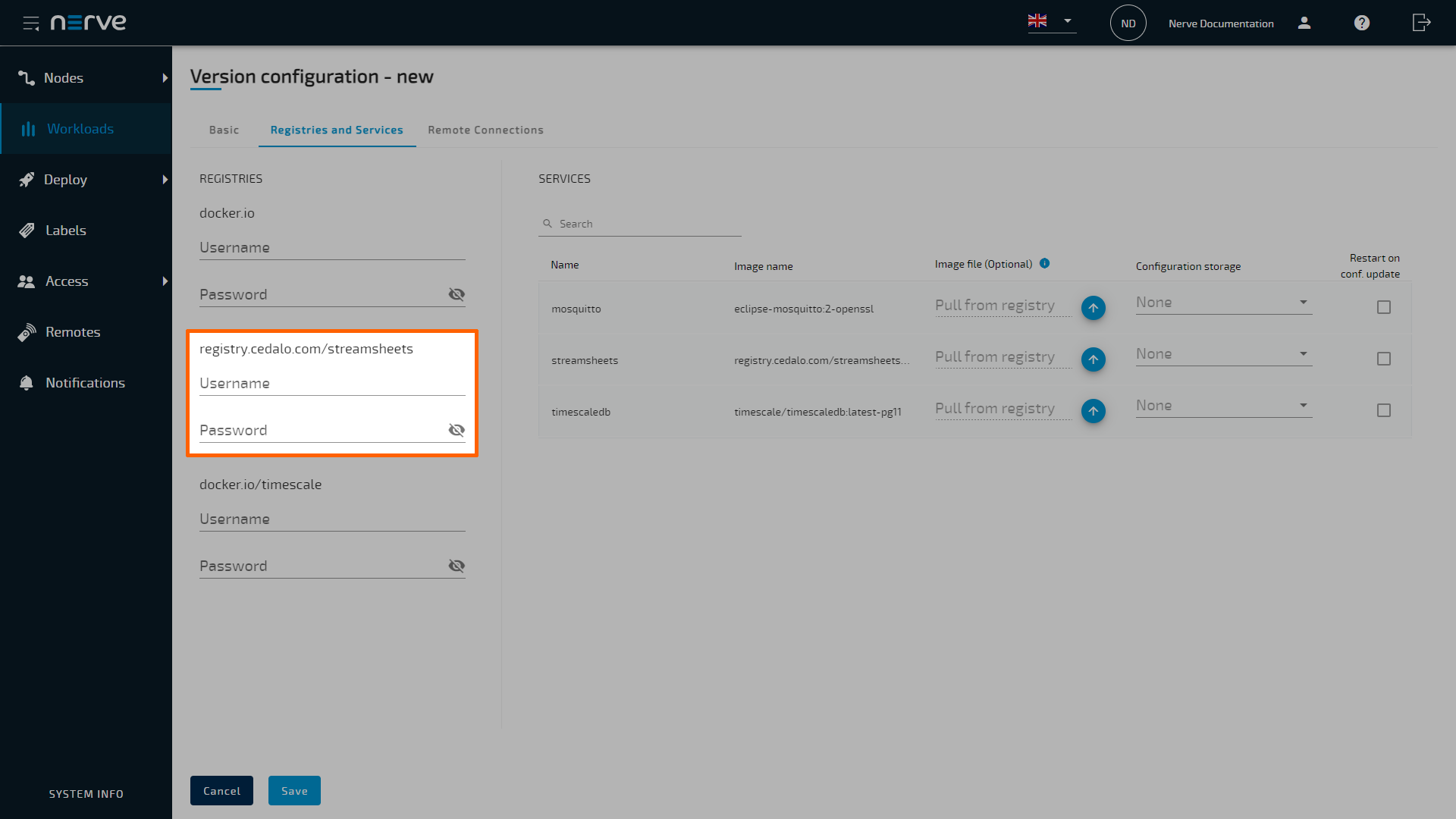 Enter cedalo registry credentials